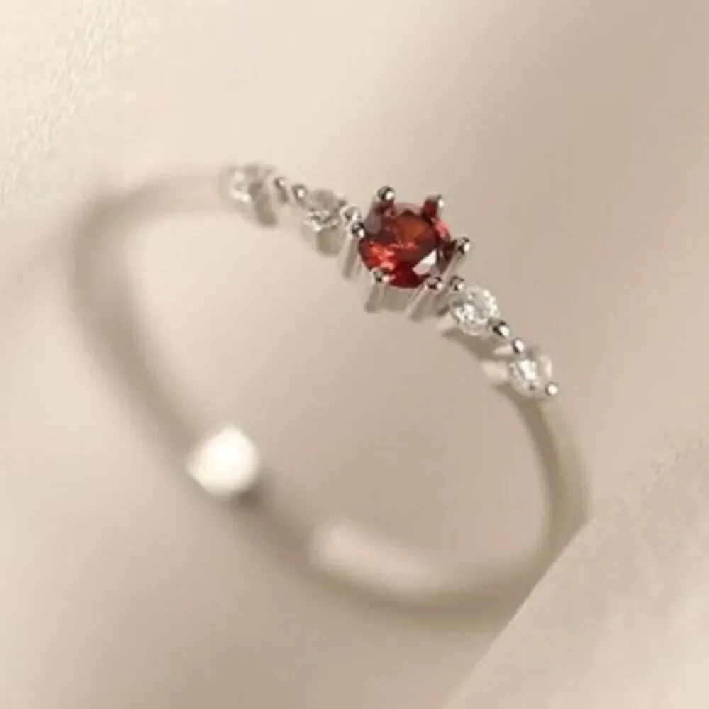 Sterling Silver Ring Size 7.75 925 Thin Band Red Cubic Zirconia CZ Dainty - Flaw